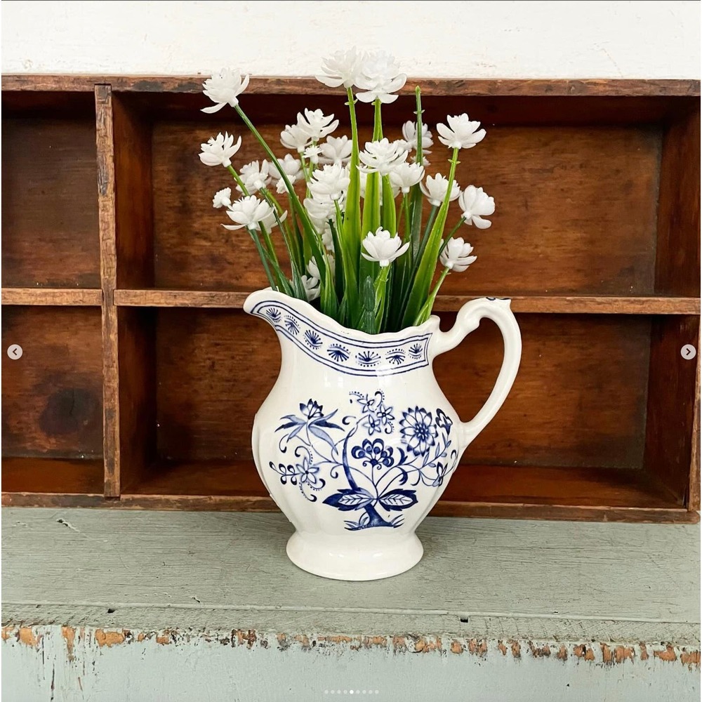 Vintage Creamer J&G Meakin England Classic White Nordic Blue White Farmhouse